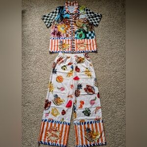 NWOT XL Women's 2 Piece Pajama Lounge Set, Tropical Paradise Pattern